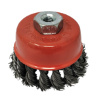 Twisted Cup Brush for removing rust, paint as well as polishing.