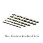 HSS Jobber Drill Bits for Set of Five 2mm, 3mm, 4mm, 5mm & 6mm